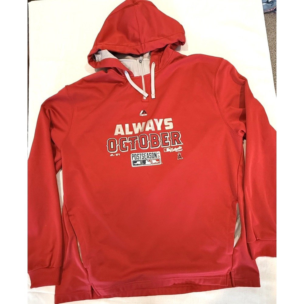 Majestic Angels XL Baseball 1/4 Zip Hooded Pullover "Always October" MLB